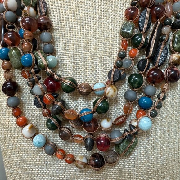 Chicos Multicolor Beaded Necklace & Earrings Set Stone, Boho, Gypsy, Statement, - Picture 3 of 9